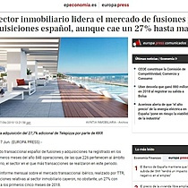 El sector inmobiliario lidera el mercado de fusiones y adquisiciones espaol, aunque cae un 27% hasta mayo